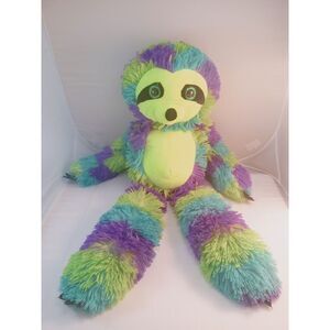 Large 24" Green Purple Teal Blue Rainbow Plush Sloth Shaggy Stuffed Animal